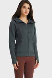 Zip Up Seam Detail Hooded Sports Jacket - Ruby's Fashion