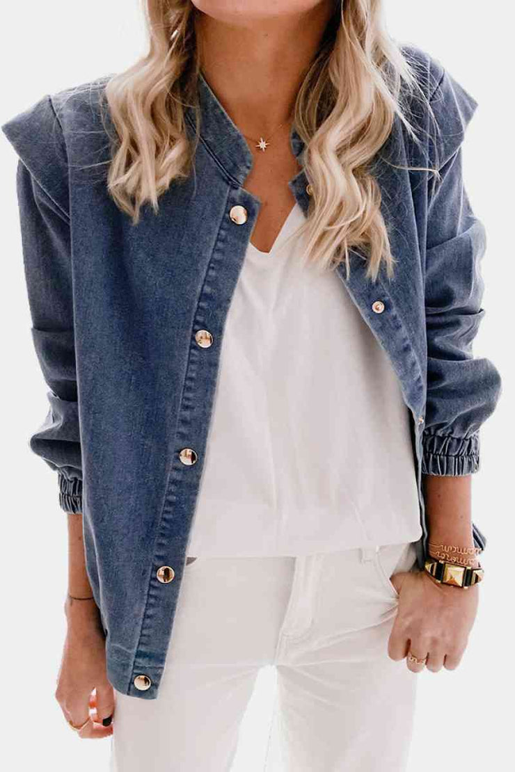 Shoulder Detail Denim Button Down Shirt - Ruby's Fashion