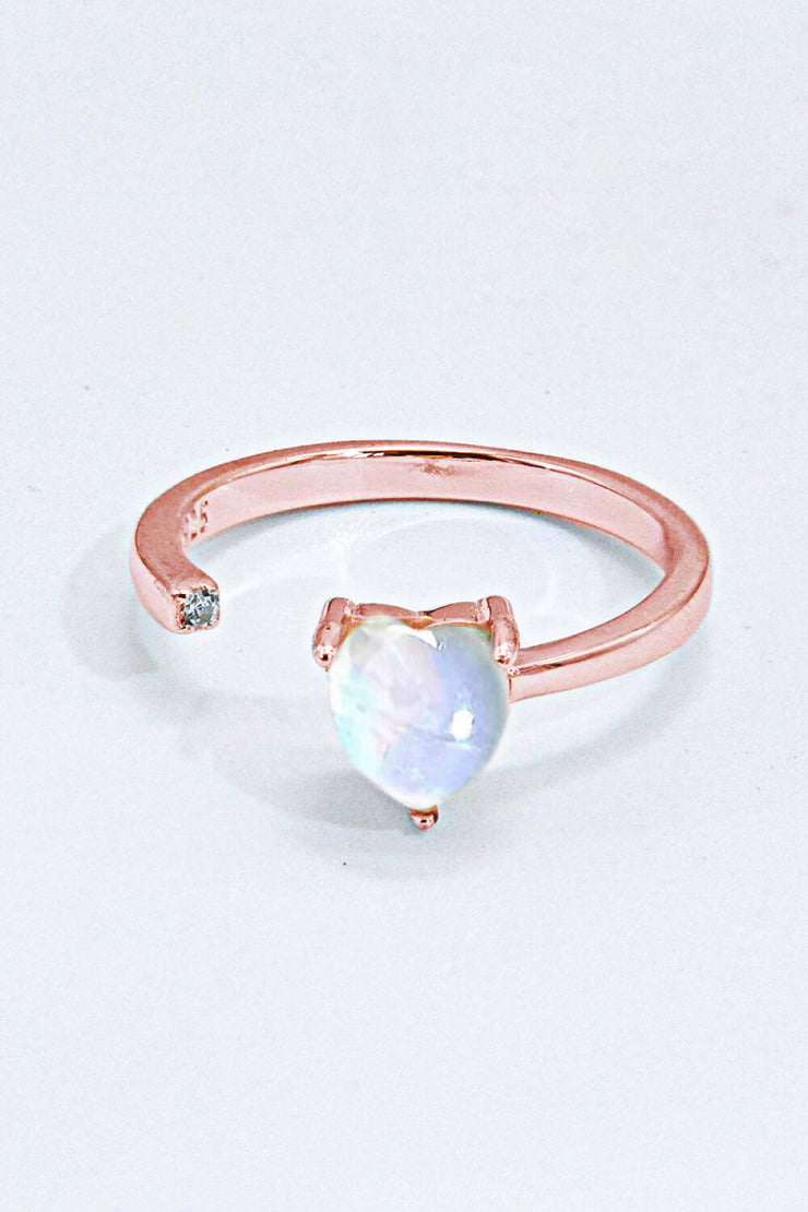 Inlaid Moonstone Heart Adjustable Open Ring - Ruby's Fashion