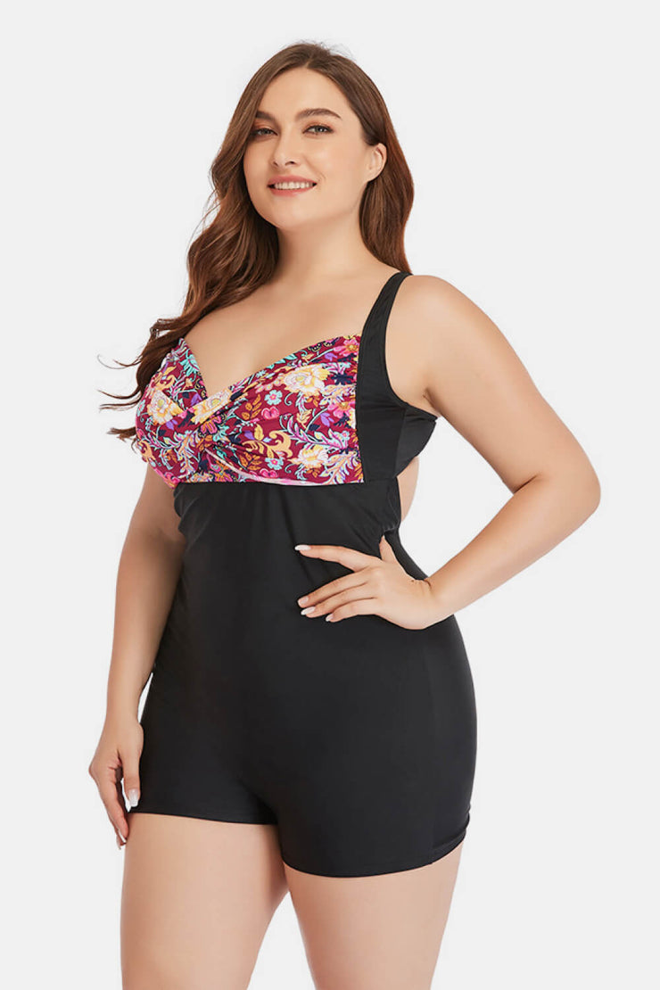 Plus Size Two-Tone One-Piece Swimsuit - Ruby's Fashion