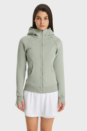 Zip Up Seam Detail Hooded Sports Jacket - Ruby's Fashion