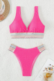 Contrast Textured High Cut Swim Set - Ruby's Fashion