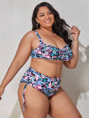 Plus Size Printed Drawstring Detail Bikini Set - Ruby's Fashion