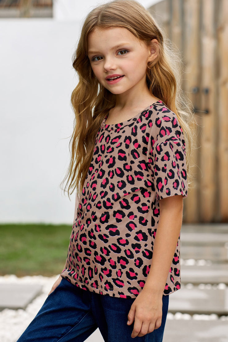 Girls Leopard Dropped Shoulder Tee - Ruby's Fashion