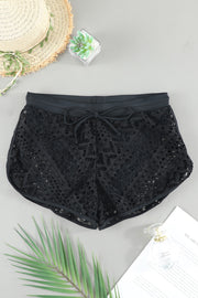 Lace Overlay Drawstring Swim Short - Ruby's Fashion