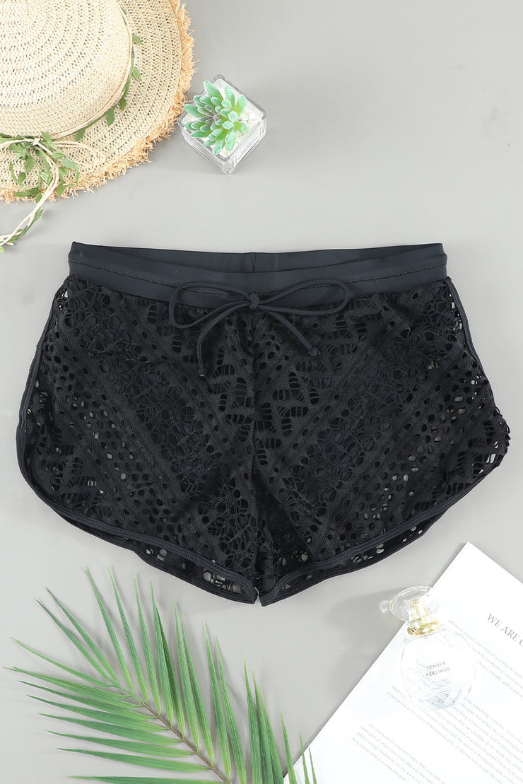 Lace Overlay Drawstring Swim Short - Ruby's Fashion