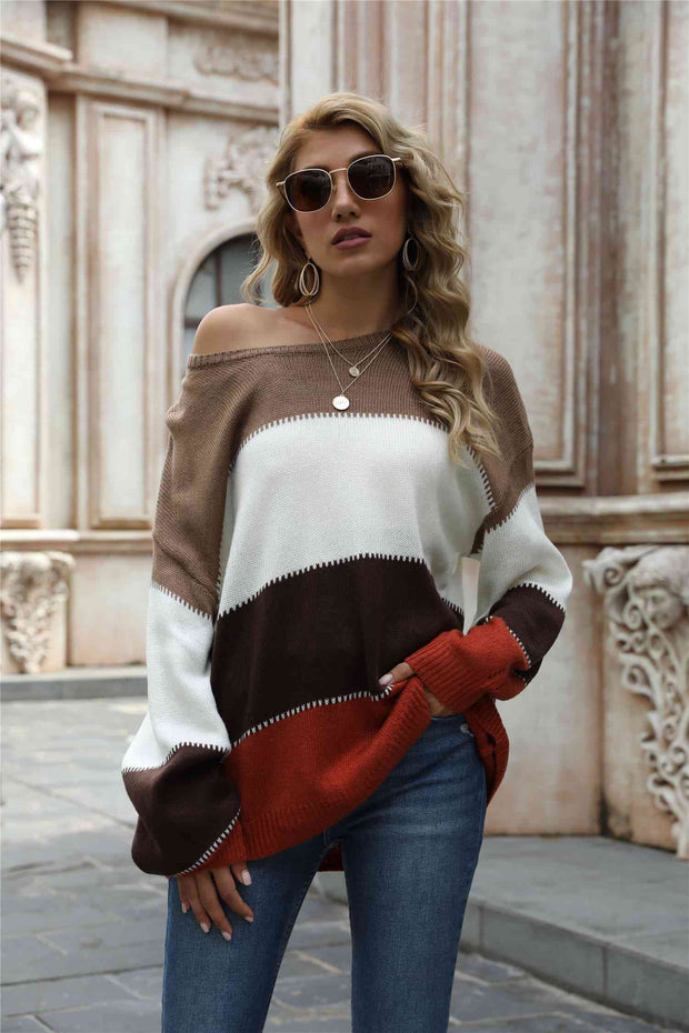 Color Block Round Neck Sweater