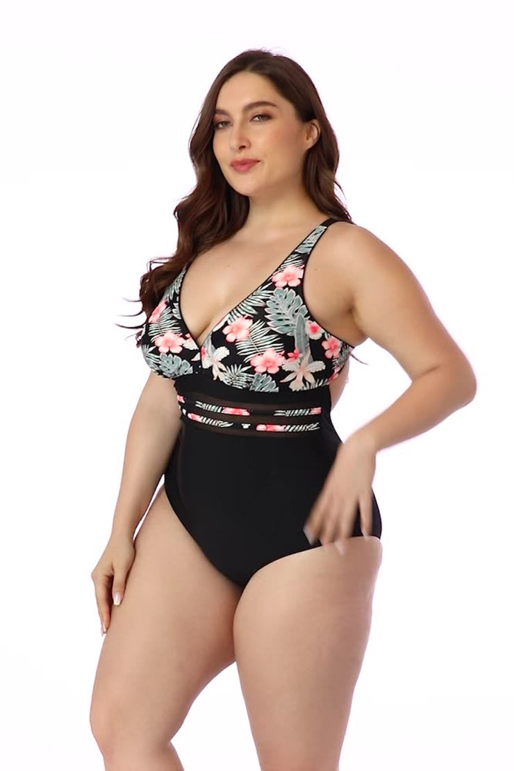 Floral Cutout Tie-Back One-Piece Swimsuit - Ruby's Fashion