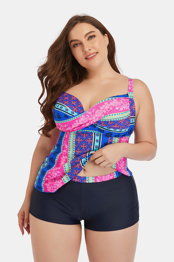 Plus Size Printed Crisscross Cutout Two-Piece Swim Set - Ruby's Fashion