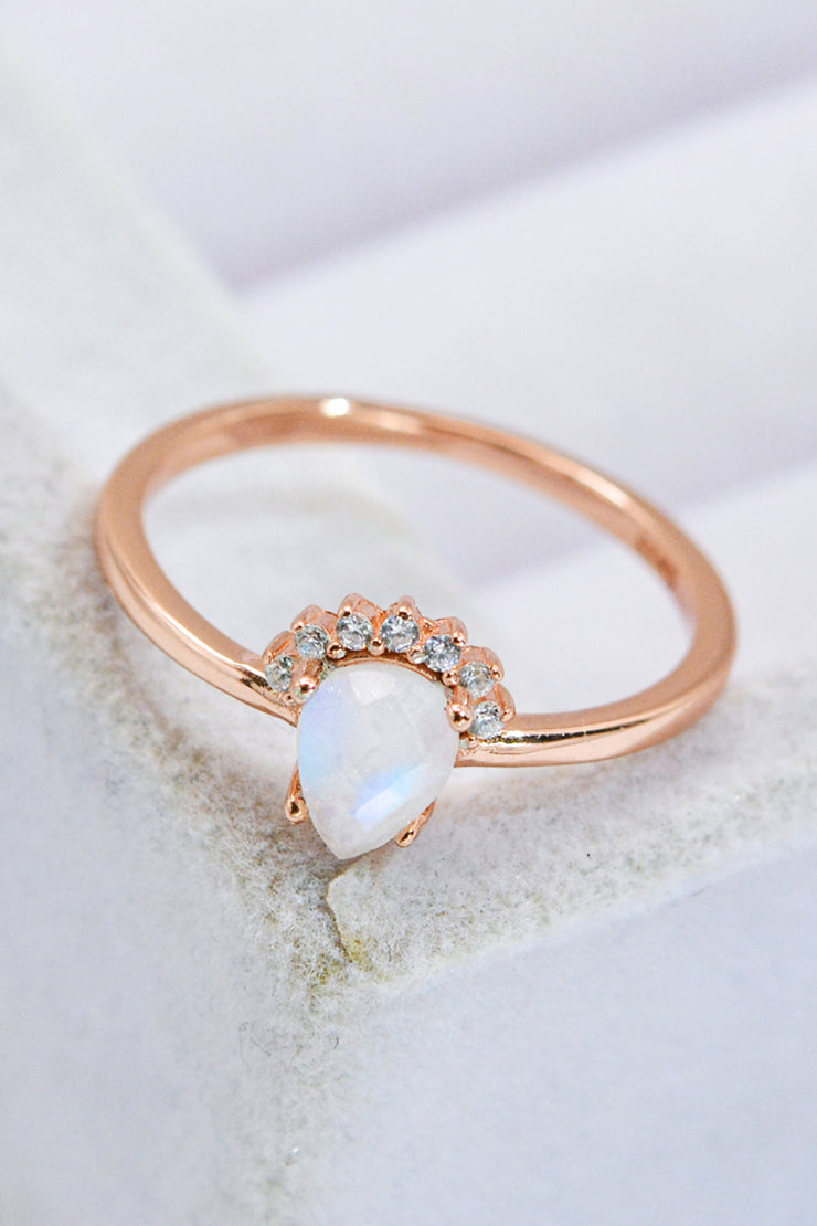 18K Rose Gold-Plated Pear Shape Natural Moonstone Ring - Ruby's Fashion