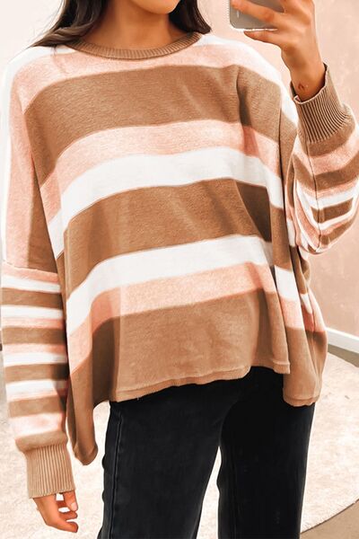 Striped Round Neck Long Sleeve Sweater