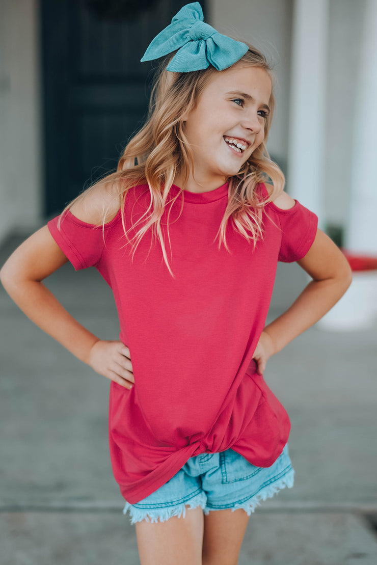 Girls Cold-Shoulder Twist Front T-Shirt - Ruby's Fashion