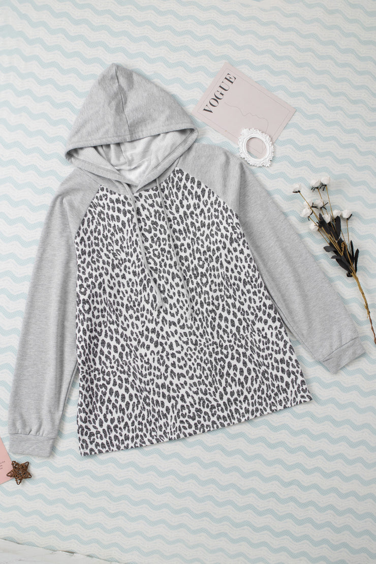 Plus Size Leopard Raglan Sleeve Hoodie - Ruby's Fashion