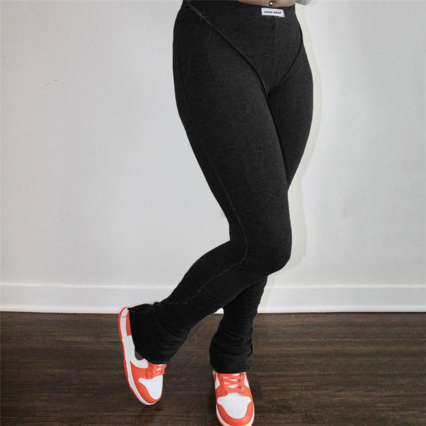 Women Unique Bright Line Casual Trousers   Decoration Irregular Shape Pants High Waist Stretchy Sporty Casualwear - Ruby's Fashion