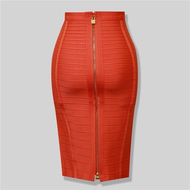 16 Colors XL XXL Sexy Solid Zipper Orange Blue Black Red White Pink Bandage Skirt Women Elastic Bodycon Summer Pencil Skirt 58cm - Ruby's Fashion