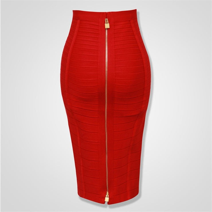 16 Colors XL XXL Sexy Solid Zipper Orange Blue Black Red White Pink Bandage Skirt Women Elastic Bodycon Summer Pencil Skirt 58cm - Ruby's Fashion