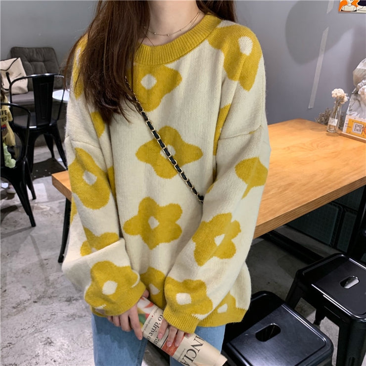 2021 ins new fashion Women Sweaters Winter Women Flower Sweaters over size women pullover sweaters - Ruby's Fashion