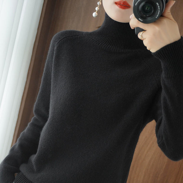Turtleneck Pullover Fall/winter 2022 Cashmere Sweater Women Pure Color Casual Long-sleeved Loose Pullover Bottoming Women&#39;s - Ruby's Fashion