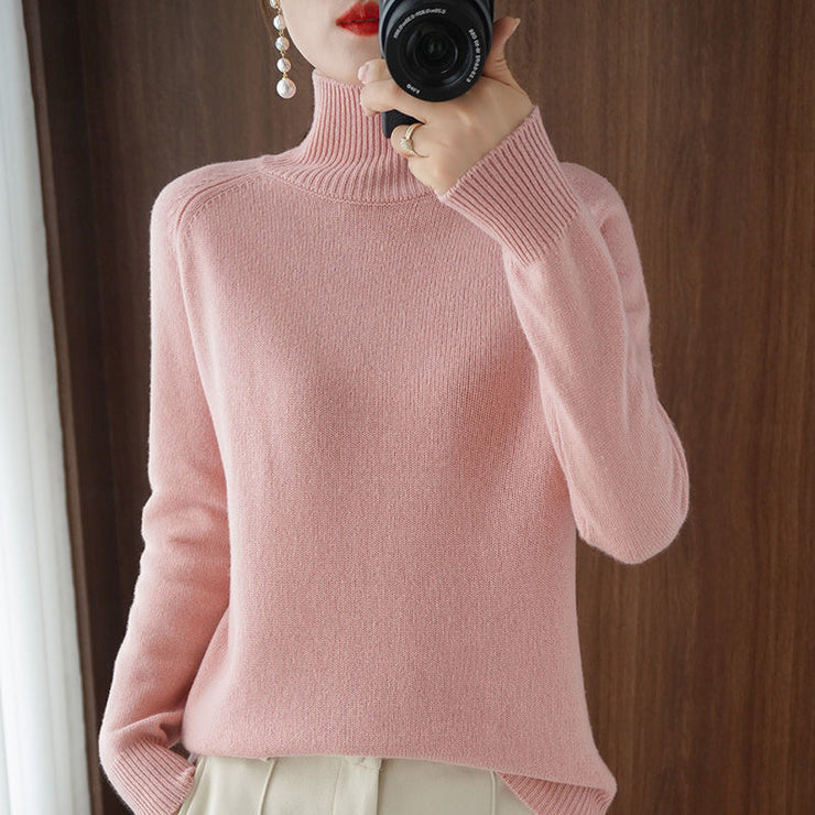 Turtleneck Pullover Fall/winter 2022 Cashmere Sweater Women Pure Color Casual Long-sleeved Loose Pullover Bottoming Women&#39;s - Ruby's Fashion