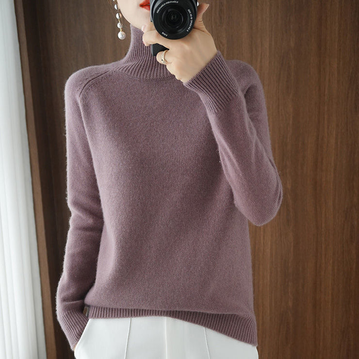 Turtleneck Pullover Fall/winter 2022 Cashmere Sweater Women Pure Color Casual Long-sleeved Loose Pullover Bottoming Women&#39;s - Ruby's Fashion