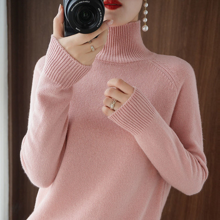 Turtleneck Pullover Fall/winter 2022 Cashmere Sweater Women Pure Color Casual Long-sleeved Loose Pullover Bottoming Women&#39;s - Ruby's Fashion