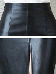 Aachoae Black PU Leather Skirt Women 2022 New Midi Sexy High Waist Bodycon Split Skirt Office Pencil Skirt Knee Length - Ruby's Fashion