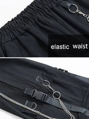 Women Cargo Pants 2021 Harem Pants Fashion Punk Pockets Jogger Trousers With Chain Harajuku Elastics High Waist Streetwear - Ruby's Fashion