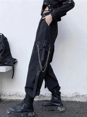 Women Cargo Pants 2021 Harem Pants Fashion Punk Pockets Jogger Trousers With Chain Harajuku Elastics High Waist Streetwear - Ruby's Fashion