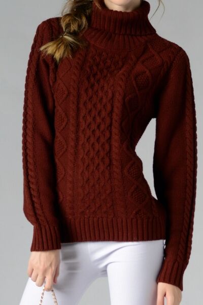 Cable-Knit Turtleneck Long Sleeve Sweater