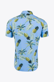 Tropical Pattern Button-Up Collared Beach Shirt