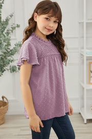 Girls Swiss Dot Smocked Flutter Sleeve Blouse - Ruby's Fashion