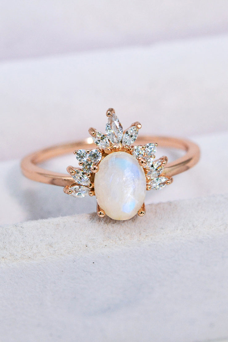 18K Rose Gold-Plated Natural Moonstone Ring - Ruby's Fashion