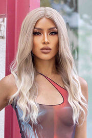 13*2" Lace Front Wigs Synthetic Long Wave 24" 150% Density in Medium Blonde Highlights