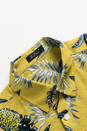 Tropical Pattern Button-Up Collared Beach Shirt