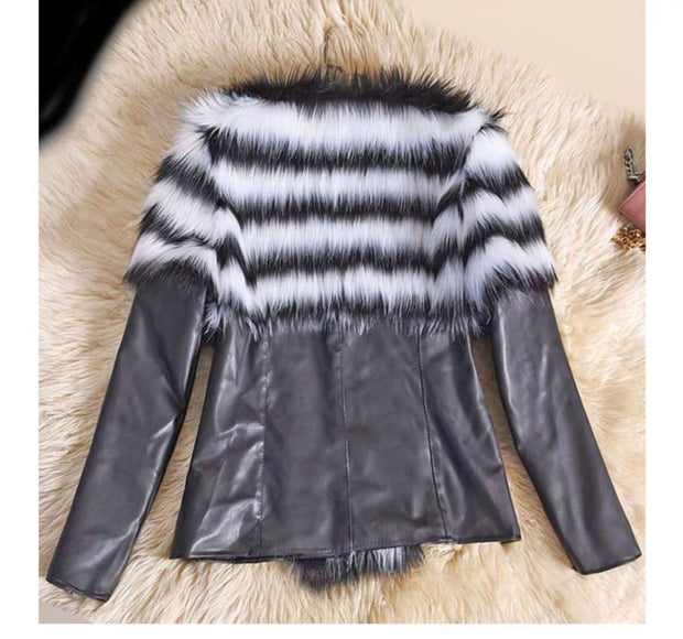Faux Fur Slim Fit PU Leather  Fluffy coat - Ruby's Fashion