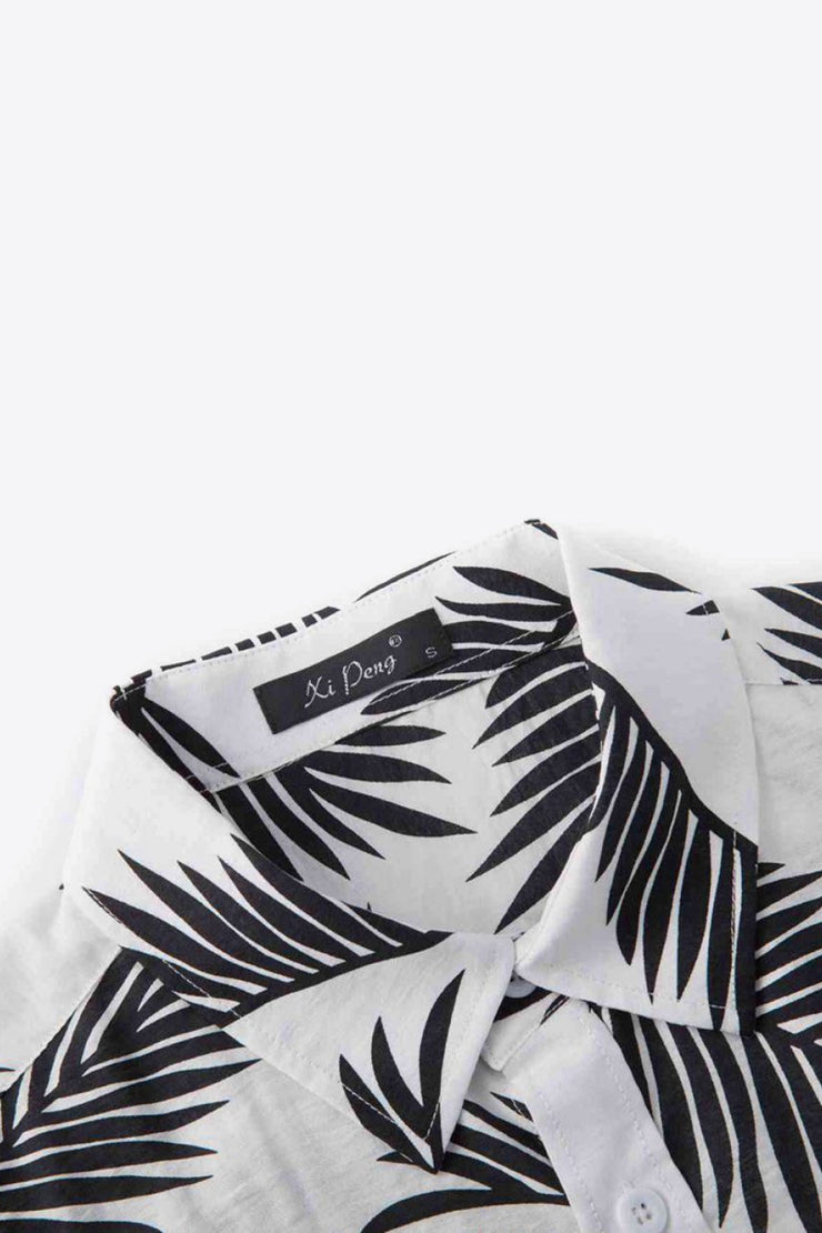 Tropical Pattern Button-Up Collared Beach Shirt