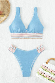 Contrast Textured High Cut Swim Set - Ruby's Fashion