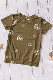 Girls Dandelion Print Round Neck Tee - Ruby's Fashion