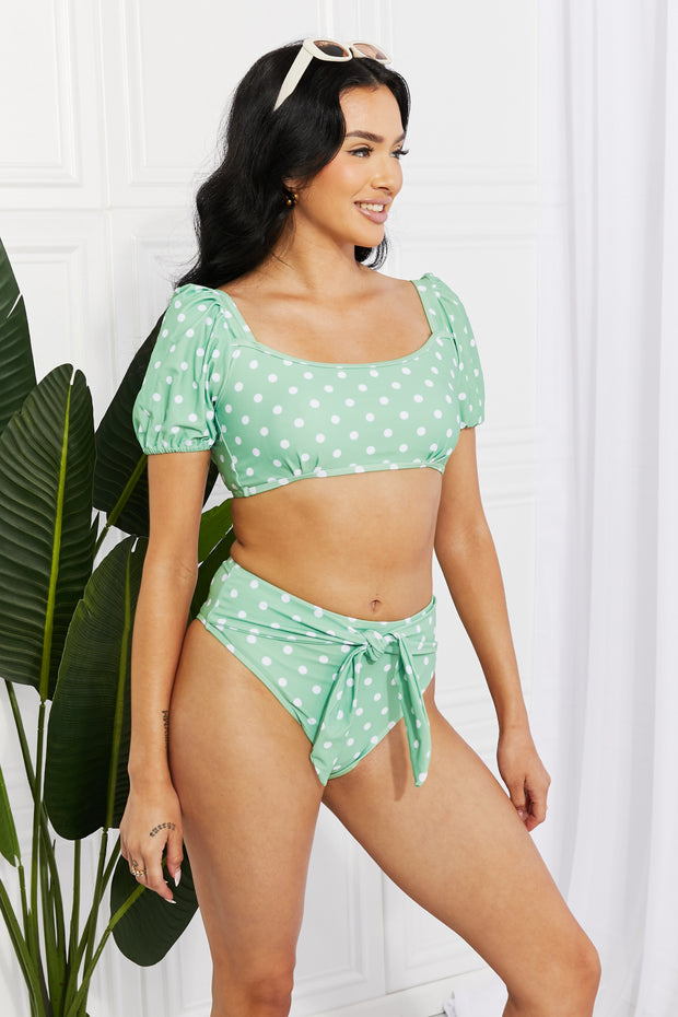 Marina West Swim Vacay Ready Puff Sleeve Bikini in Gum Leaf - Ruby's Fashion