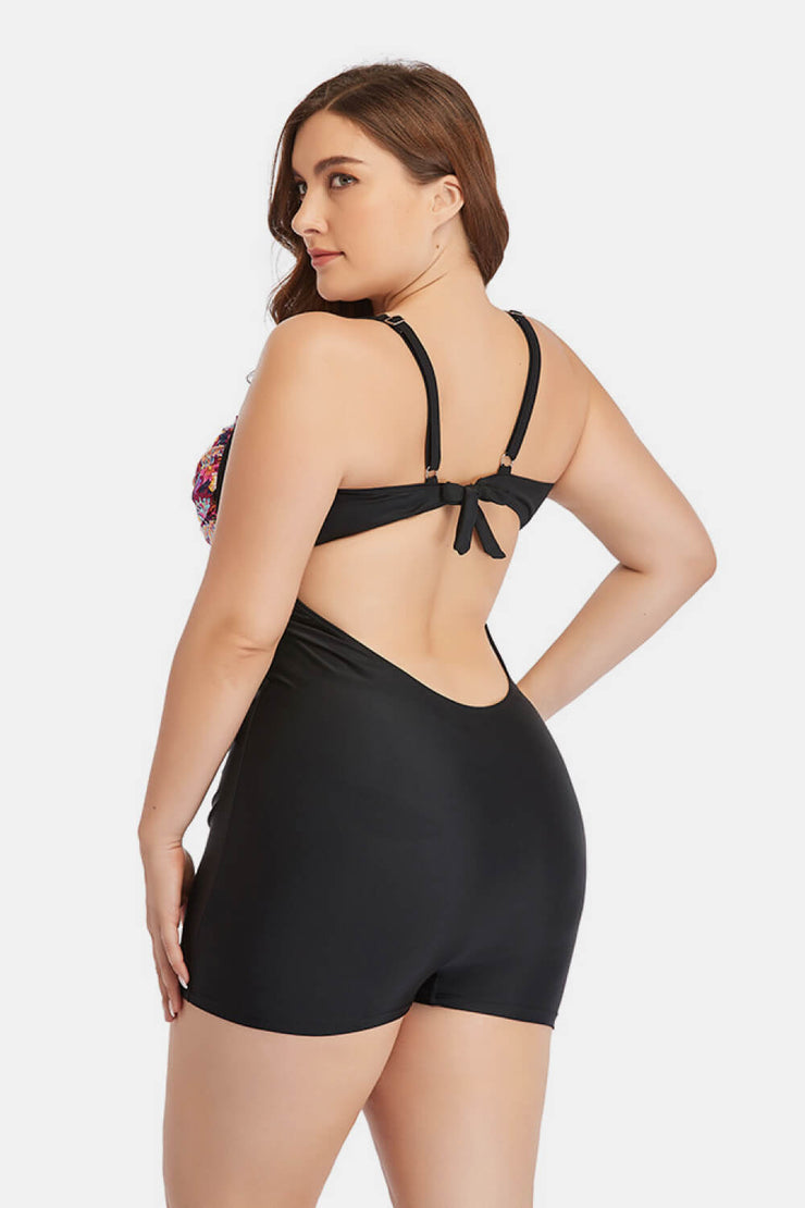 Plus Size Two-Tone One-Piece Swimsuit - Ruby's Fashion