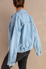 Button Down Dropped Shoulder Denim Jacket - Ruby's Fashion