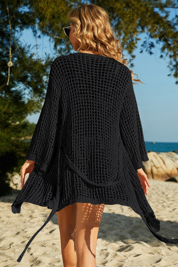 Tie-Waist Openwork Crochet Cover Up - Ruby's Fashion