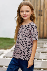 Girls Leopard Dropped Shoulder Tee - Ruby's Fashion