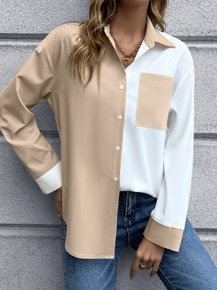 Color Block Button Down Shirt - Ruby's Fashion