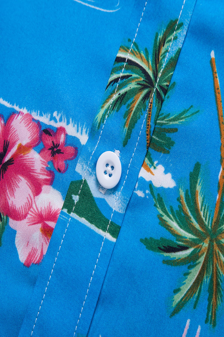 Tropical Print Button-Up Beach Shirt