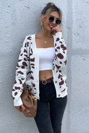 Animal Print Button Front Sweater Cardigan - Ruby's Fashion
