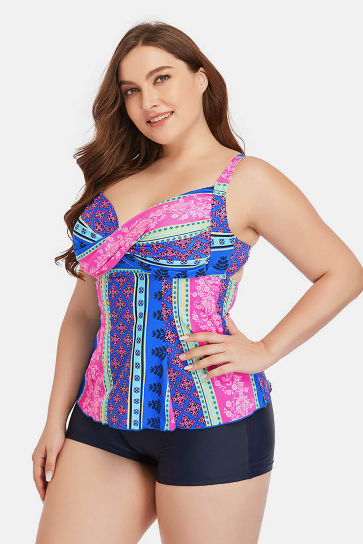 Plus Size Printed Crisscross Cutout Two-Piece Swim Set - Ruby's Fashion