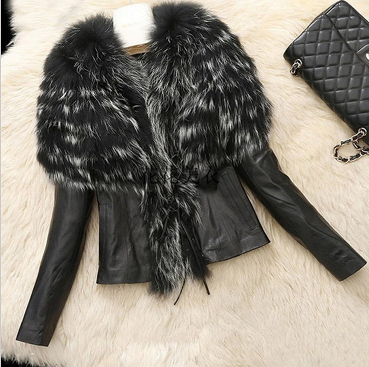 Faux Fur Slim Fit PU Leather  Fluffy coat - Ruby's Fashion