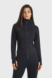 Zip Up Seam Detail Hooded Sports Jacket - Ruby's Fashion