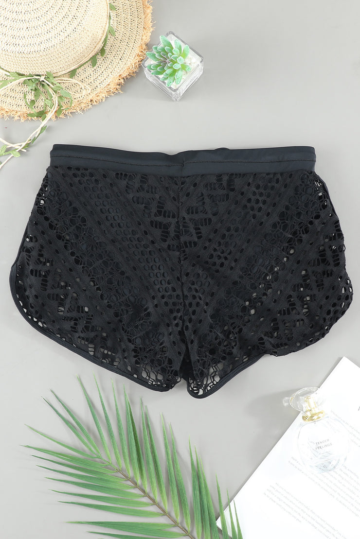 Lace Overlay Drawstring Swim Short - Ruby's Fashion